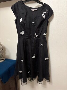EShakti Women’s Black Embroidered Cat Appliqué Dress Tulle Sz 10 custom NWOT